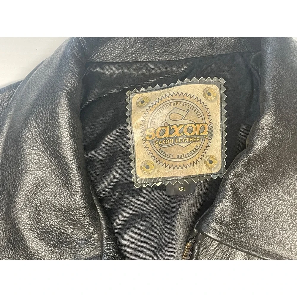 Saxon Geek Squad Leather Jacket XXL Black Moto‎ Bomber Best Buy Uniform 2X